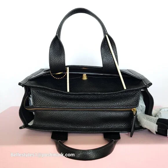 COACH Bubble Leather Cargo Tote Bag with Webbing Strap-MEDIUM Size-Black color⭐ - Picture 11 of 16